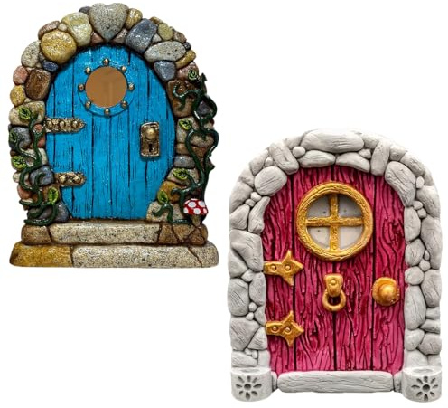 YOFDAL 2pcs Feentür Wichteltür,Feenhaus,Hölzerne Feen Türen Für Garten Elfen Tür Miniatur Yard Ornamente Für Garten Yard Bäume Stil