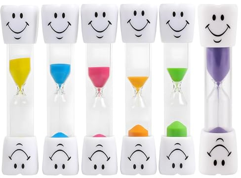 ZVBRSKM Lot de 6 sabliers pour se brosser les dents des enfants, sabliers pour enfants, sablier de 3 minutes, sablier coloré, hygiène dentaire motivante