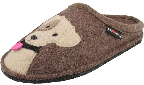 HAFLINGER Damen Hausschuh Filz Pantoffel Motiv Hund mit Herz Flair Rudi 313107, Größe:41 EU, Farbe:Braun