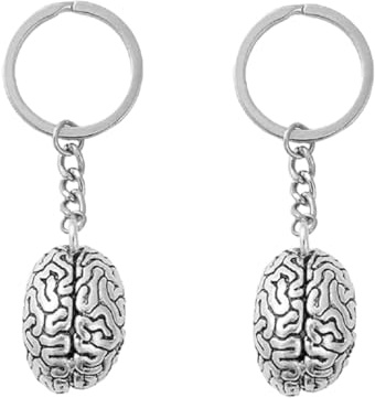 Mooff Anatomischer Gehirn-Schlüsselanhänger, Gehirnorgan-Anhänger, 3D-Neurologe für Schlüsselhalter für Ärzte, Damen, Herren, Damenmode, Auto-Schlüsselanhänger, Silber, 2 Stück