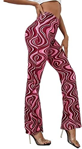 Hsternexy Hippie Kostüm Damen Schlaghose Blumen Hose Bunte Flower Power Kleidung Rave Outfits Fasching 60er 70er Jahre Outfit Konfetti Abba Kostüm