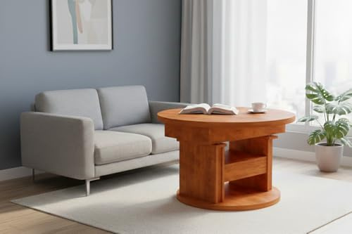 designimpex DA-999 Couchtisch rund Kirschbaum ausziehbar höhenverstellbar Schublade modern runder Wohnzimmertisch Esstisch Beistelltisch Sofatisch oval platzsparend hochwertig Wohnzimmer