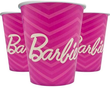Barbie – Pappbecher 8 Stück Pink – 250 ml Einwegbecher für Kindergeburtstag & Mottoparty – Trinkbecher mit Barbie-Motiv – stabile Becher für Mädchen Party