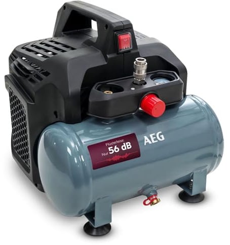 AEG Compressore KL6, silenzioso e potente compressore ad aria compressa per officina, casa, hobby, versatile, non necessita di manutenzione, senza olio, 56 dB, potenza motore 1,5 CV, serbatoio da 6 l