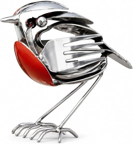 XUDUOO Metal Robin Garden Ornaments, Silver Robin Garden Sculptures, Outdoor Garden Yard Patio Statues, Indoor Home Desktop Bookshelf Decoration, Gift for Bird Lovers