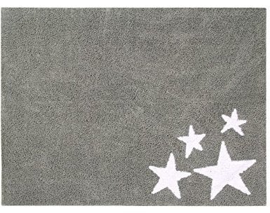 Happy Decor Kids -Alfombra Lavable Four Stars para habitación Infantil en Gris. Hecho a Mano en Forma Rectangular con 100% algodón Natural y tintes no tóxicos. Tamaño: 120x160 cm