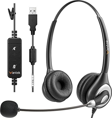 Wantek 602N Headsets mit Noise Cancelling Mikrofon und USB Stecker Typ-C-Adapter Für Call Center PC Computer Office Anrufe Online Konferenzen Teams Meeting