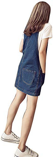 Runyue Donna Vestito Salopette Corta di Jeans Baggy Playsuit Larga del Denim Blu Scuro 3XL