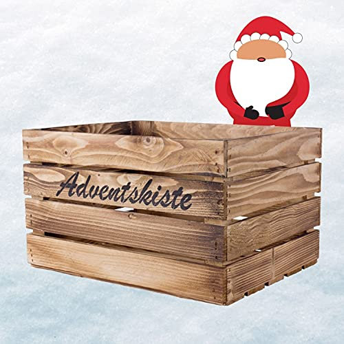 Vintage Möbel 24 GmbH 2 geflammte Obstkisten mit Aufschrift Adventskiste 50cm x 40cm x 30cm Weihnachten Kiste