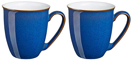 Denby - Imperial Blue Coffee Mug Set of 2 - 330ml Large Stoneware Ceramic Classic Tea Mug Set For Home & Office - Dishwasher Safe, Microwave Safe - Blue, White, Brown - Chip Resistant