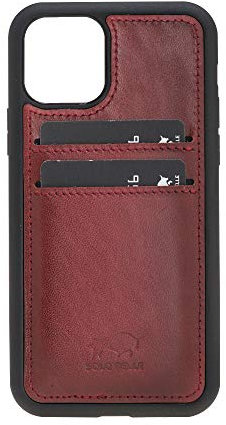 Solo Pelle Lederhülle für das iPhone 11 Pro in 5.8 Zoll Stanford Case Leder Hülle Ledertasche Backcover aus echtem Leder (Rot Burned + 2 Kartenfächer)
