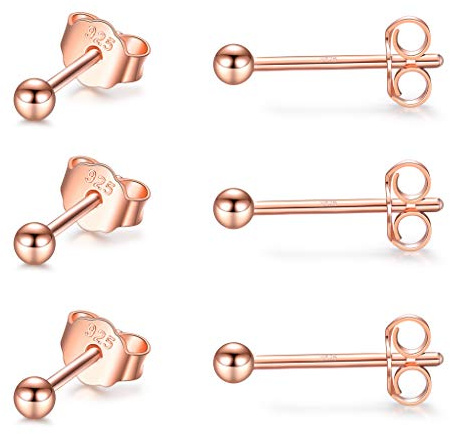 CERSLIMO Silver Stud Earrings for Women Men Girls, 3 Pairs Sterling Silver Tiny Ball Stud Earrings Small Dot Studs Dainty Cartilage Tragus Sleeper Earrings Set (2mm/3mm/4mm, Silver/Gold/Rose Gold)