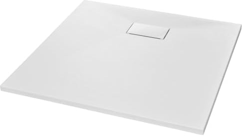 vidaXL Plato Ducha Resina Textura Pizarra Extraplano Antideslizante Mineral Fibra Vidrio Resistente Duradero Fácil Limpiar Cuadrado Blanco 80x80 cm