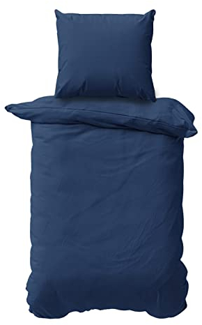 Class Home Collection Bettwäsche 155x220 Baumwolle – 2-teiliges Bettwäsche-Set mit Reißverschluss, Bettbezug + Kissenbezug 80x80 cm, Ganzjahres-Bettwäsche, Uni Navy
