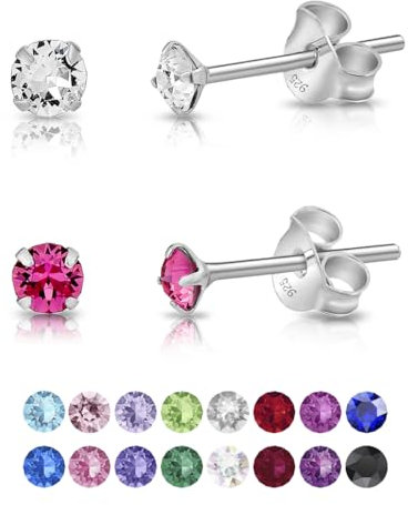 DTPsilver - 2 PAIRES de * MINI * Boucles d'oreilles/Clous en Argent Fin 925 et Cristaux de Swarovski® Elements Ronds - Diamètre: 3 mm - Couleur: Cristal Clair + Rosé