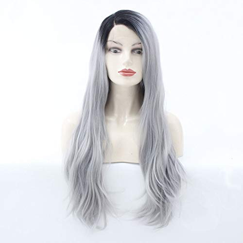 Topcosplay Grau Lace Front Perücke für Frauen Lang Gewellt Perücke 24 Natürliche Hitzebeständige Fasern Perücken