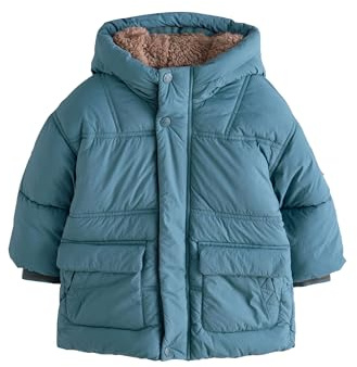 NEXT Jungen Wattierter, spritzwasserabweisender Mantel mit Teddyfellfutter Blau numeric_98-numeric_104