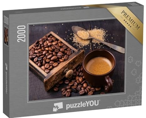 puzzleYOU: Puzzle 2000 Teile „Kaffee, brauner Zucker und Kaffeebohnen“ – aus der Puzzle-Kollektion Kaffee