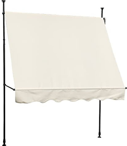 EVRE Retractable Awning Waterproof Garden Awning with UV-Resistant Fabric Canopy, Aluminum Poles, No-Drill Clamped Outdoor Patio Canopy and Smooth Crank Handle | Beige | 2×1.5m.