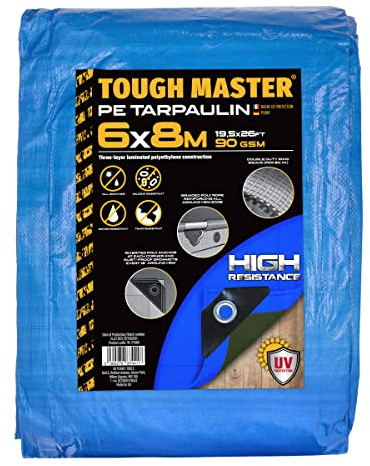 TOUGH MASTER Lona Resistente al Agua, 7 tamaños, 6 x 8 m, Color Azul y Verde