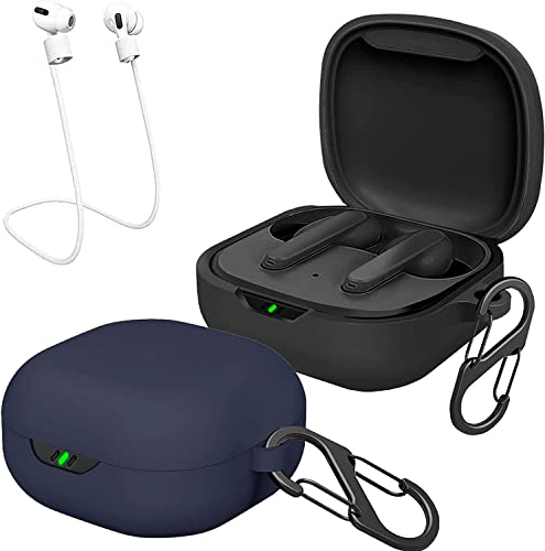 easyBee Funda 2-Pack Compatible con JBL Vibe Flex/JBL Wave Flex/JBL Wave 300 TWS, Carcasa Protector de Silicona Líquida, Estuche Auriculares con 2 Mosquetón Correa Anti-Perdida - Negro y Azul