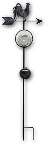 Barre Solaire LED Windy, Boule de Verre, Blanc Chaud, Hauteur Environ 81cm, girouette avec flèche Indiquant la Direction du Vent, capteur crépusculaire, y Compris Piquet de Sol