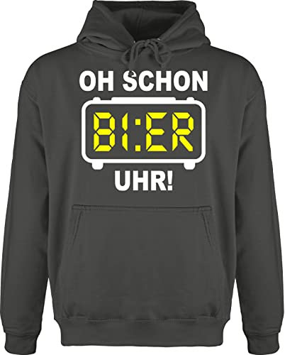 Hoodie Herren Pullover Männer - Party & Alkohol - Oh schon Bier Uhr! Weiß - 3XL - Anthrazit - sauf uhr pulli alki pullis saufen jh001 saufgeschenk hoodies trink sprüche winter männer,alkohol