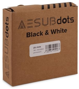 AESUBdots black&white – Weiße Referenzpunkte für 3D-Scanner mit strukturiertem Licht, selbstklebend & zweibahnig, für AESUB Scansprays geeignet, Ø 3 mm, Rolle mit Abrissperforation