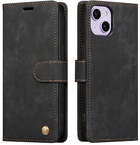 QLTYPRI Case for iPhone 14 Plus, Premium Flip Folio PU Leather Wallet Case with Magnetic Closure Card Holder Kickstand Shockproof Protective Phone Cover for iPhone 14 Plus (6.7 inch)- Black