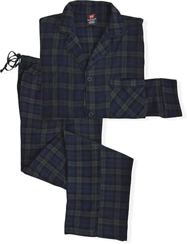 Hanes Herren-Schlafanzug, 100 % Baumwolle, Flanell, kariert, Pyjama-Oberteil und Hose, Blackwatch Plaid, 4X