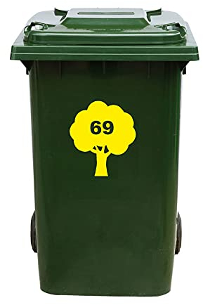 Kliko Aufkleber / Müllkasten Aufkleber - Baum - Nummer 69 - 16,5x18,5 - Gelb