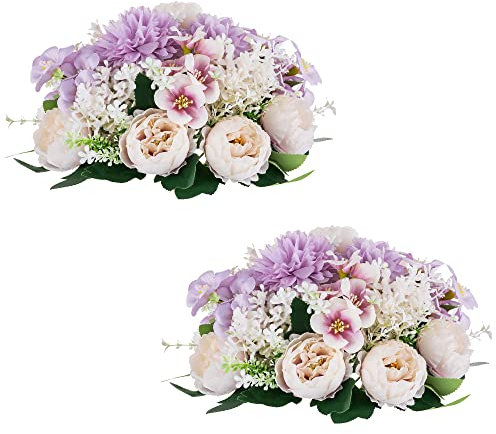 Inweder Kunstblumen für Mittelstücke Deko Hochzeit - 2Stück Violett Künstliche Blumen für Tischdeko Seiden Pfingstrose mit Kunststoffbasis Gefälschte Blumenkugeln für Party Jubiläum Wohnkultur