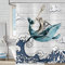 Rideau de douche Drôle de chat 120x180, Hnmdmyi Chat cool chevauchant une baleine avec Japon Kanagawa vagues sur Rustique rideau de baignoire en bois enfants ferme étanche tissu lavable rideau de bain