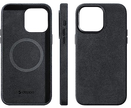 Deppa Alcantara Hülle für iPhone 12 Pro Max (6,7') mit Magsafe| Schockfeste Handyhülle Case| Erhöhter Kameraschutz| Echtes italienisches Alcantara| Premium-Qualität Cover (Grau-9052)