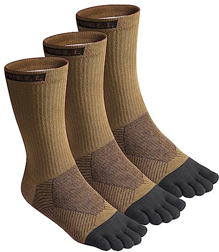 VWELL Zehensocken aus Baumwolle, athletisch, Fünf-Zehen-Socken, 3 Paar, Größe 40–45, Braun, 39-44.5 EU