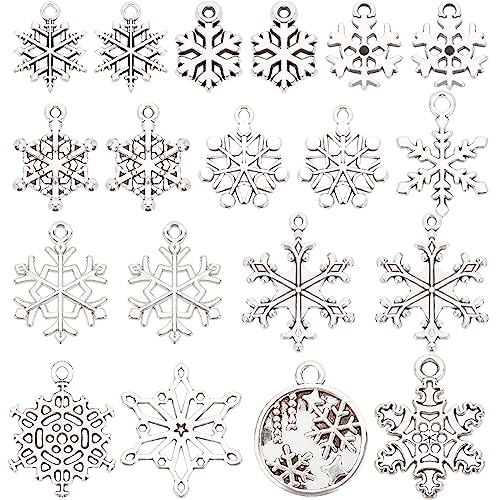 SUNNYCLUE 1 Box Mit 120 Stück Schneeflocken Charms Große Schnee Charms Antik Silber Winter Charm Verbindungsglieder Weihnachten Flache Runde Charms Für Die Schmuckherstellung Charms DIY Ohrringe Halsk