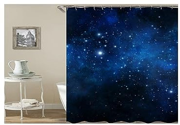 Homxi Oeillets Rideau de Douche,165 W x 200 H CM,Tissu Rideau Douche Bleu Foncé Ciel Étoilé Rideau Douche Polyester Anneaux Rideaux de Douche
