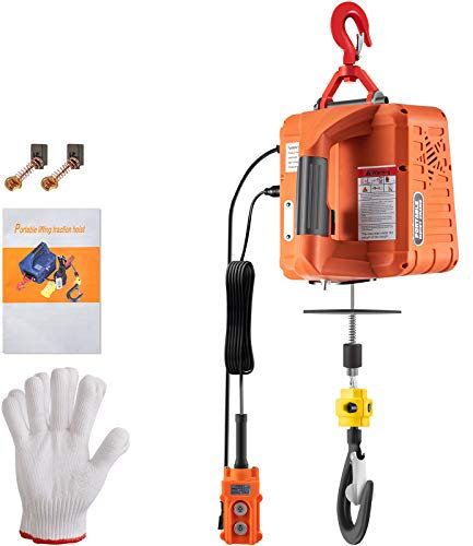 VEVOR Polipasto Eléctrico 2 en 1 Cabrestante Eléctrico 498,95 kg Cabrestante de Elevación 1500 W Altura de Elevación 7 m Velocidad de Elevación 4 m/min Control Remoto con Cable para Garaje Remolque