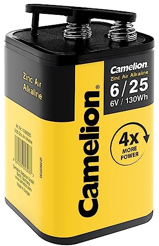 Arcas Pile alcaline Zinc Air 4LR25 6 V, 25 Ah, 130 Wh, avec jusqu'à 4 fois plus de puissance que la norme 4R25