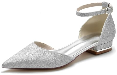 Hanfike Braut Hochzeits Flacheschuhe fur Damen Glitzer Abendschuhe Komfort Party Prom Flache Schuhe JY246 Silber EU 40