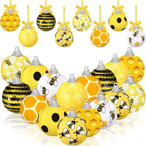 Zeyune 16 Stück Bienen hängende Kugeln Ornamente für Baum, Mini-Weihnachtsbaumschmuck, Waben-Bälle, Dekoration für Weihnachten, Urlaub, Party, Gastgeschenke