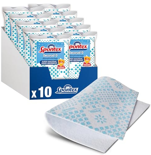 Spontex Abtropfunterlage Decorado, zum Trocknen von Geschirr und Gläsern, rutschfest und saugstark, waschbar, 30 x 45 cm, weiß/blau, 10 Stück