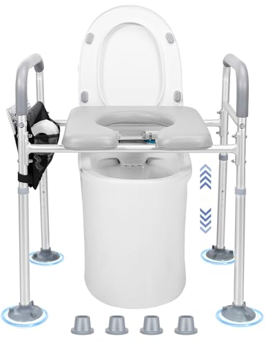Takuyada Sedile WC rialzato regolabile con manici, alzata rialzata, sedile imbottito per disabili con custodia, rialzi per sedile WC per anziani, incinte e disabili