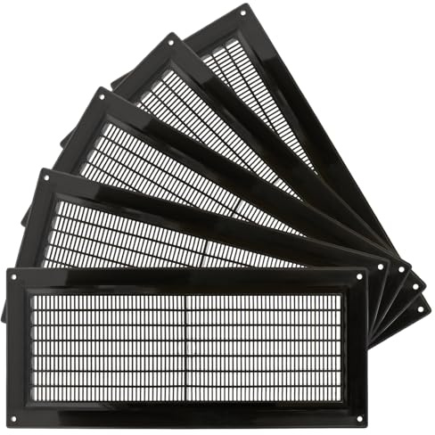 5-Pack 5'' x 12'' Inch / 130 x 300 mm Plastic Black - Vent Cover - Rectangular Duct Cover - Air Vent Louver - Protective Screen Mesh - HVAC Ventilation
