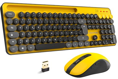AD Advance - PEP'S, Set di tastiera e mouse senza fili, tasti tondi e clic ultra silenziosi, connessione wireless 2.4GHz, design macchina da scrivere, tastiera digitale, supporto smartphone incluso,