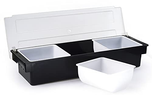 Queeucaer Zutatenbehälter Beilagenbehälter Cocktail Bar- und Obstschachtel 3 Gitter Barbehälter &Deckel ABS Zutatenbox transparenter Deckel gastro deckel behälter,Kunststoff,50 * 15 * 10 cm
