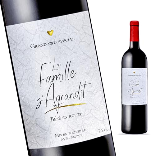 Lot x 4 Etiquettes Bouteille de Vin d'annonce de Grossesse - La Famille s'Agrandit - Grand Cru Spécial - Annonce future naissance pour Papy - Mamie - Tonton - Tata - Famille - Amis