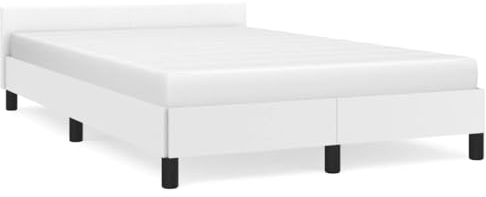 CIADAZ Bettgestell mit Kopfteil Weiß 120x190 cm Kunstleder, Bett, Bed Frame, Familienbett, Bettrahmen, Bett Gestell, Bett Rahmengestell, Schlafzimmer Bett - 379542