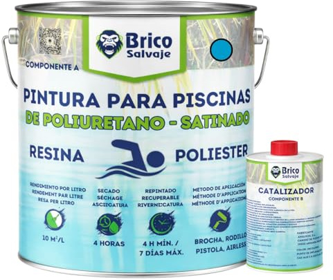 BRICOSALVAJE Pintura para Piscinas de Poliester, Cemento, Fibra, Baldosas | Dos Componentes | Buena adherencia (AZUL, 17+3 KG)