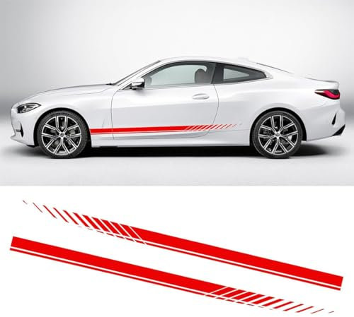 2 Stück Auto Karosserie Seite Streifen Aufkleber, DIY Seitenschweller Selbstklebend Aufkleber, Aufkleber Streifen Dekoration Für Autos SUV Geländewagen(Rot)